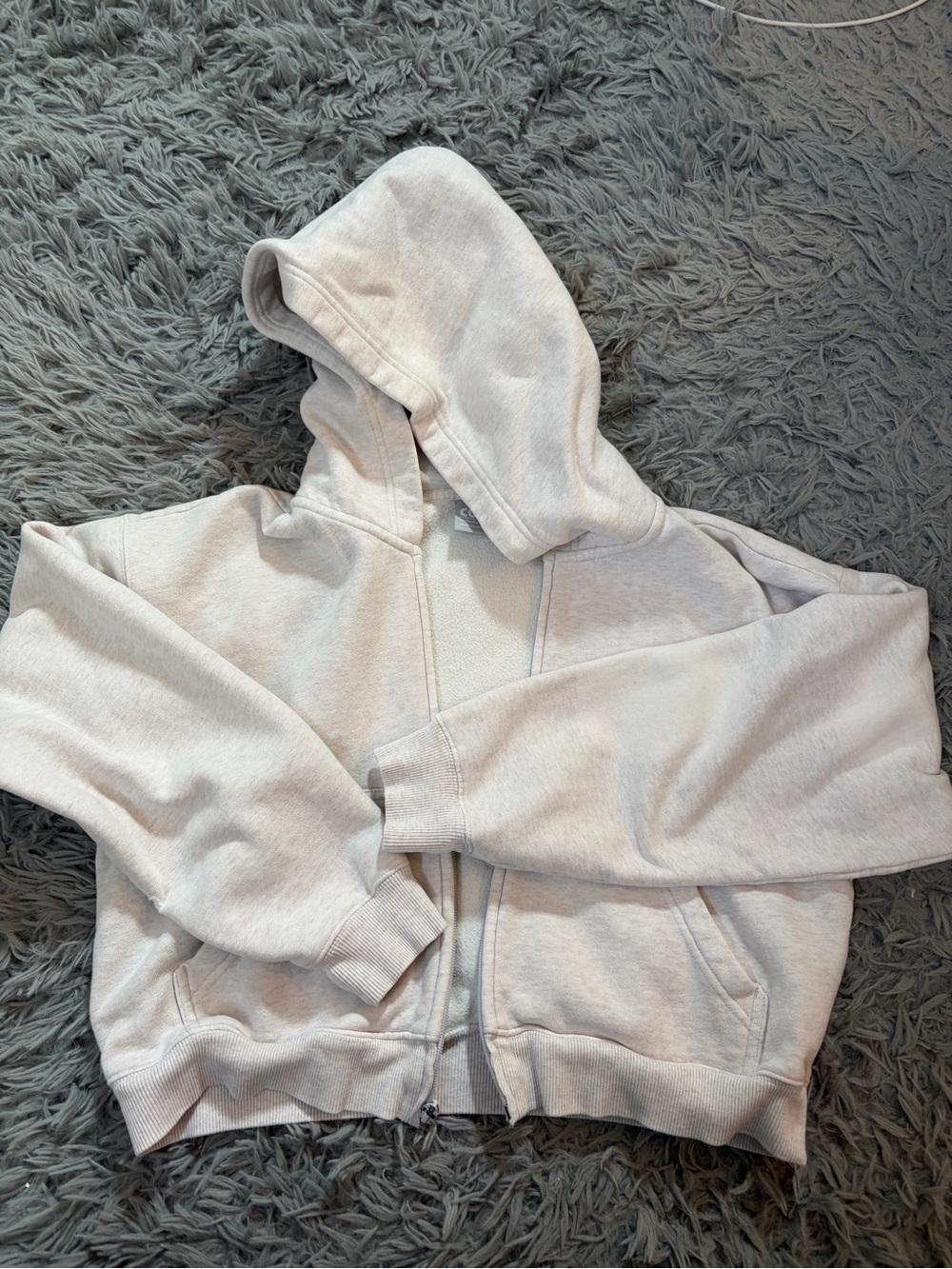 Aritzia TNA heather white boxy boyfriend zip hoodie
